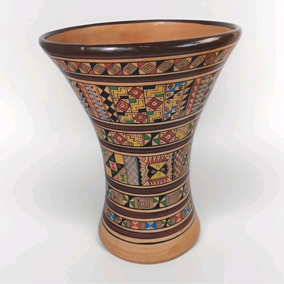 Other - Peruvian Pottery Hand Painted Pot Vase Peru Culturas Cusco 9" 3 lbs